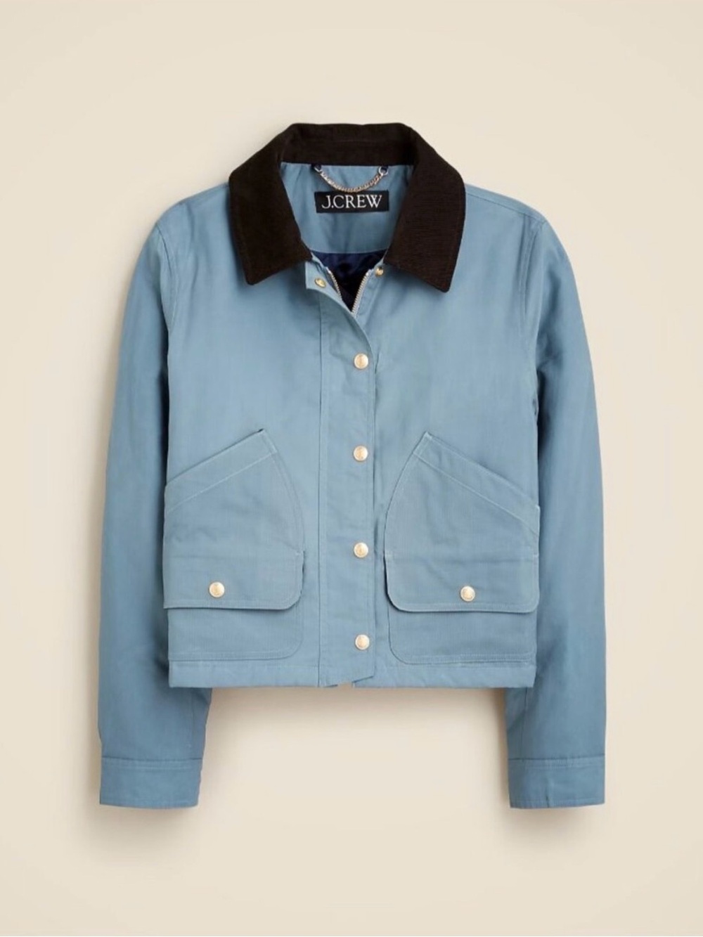 NWT J. Crew Short Barn Jacket in Cloudy Blue English Ripstop Corduroy Trim XS